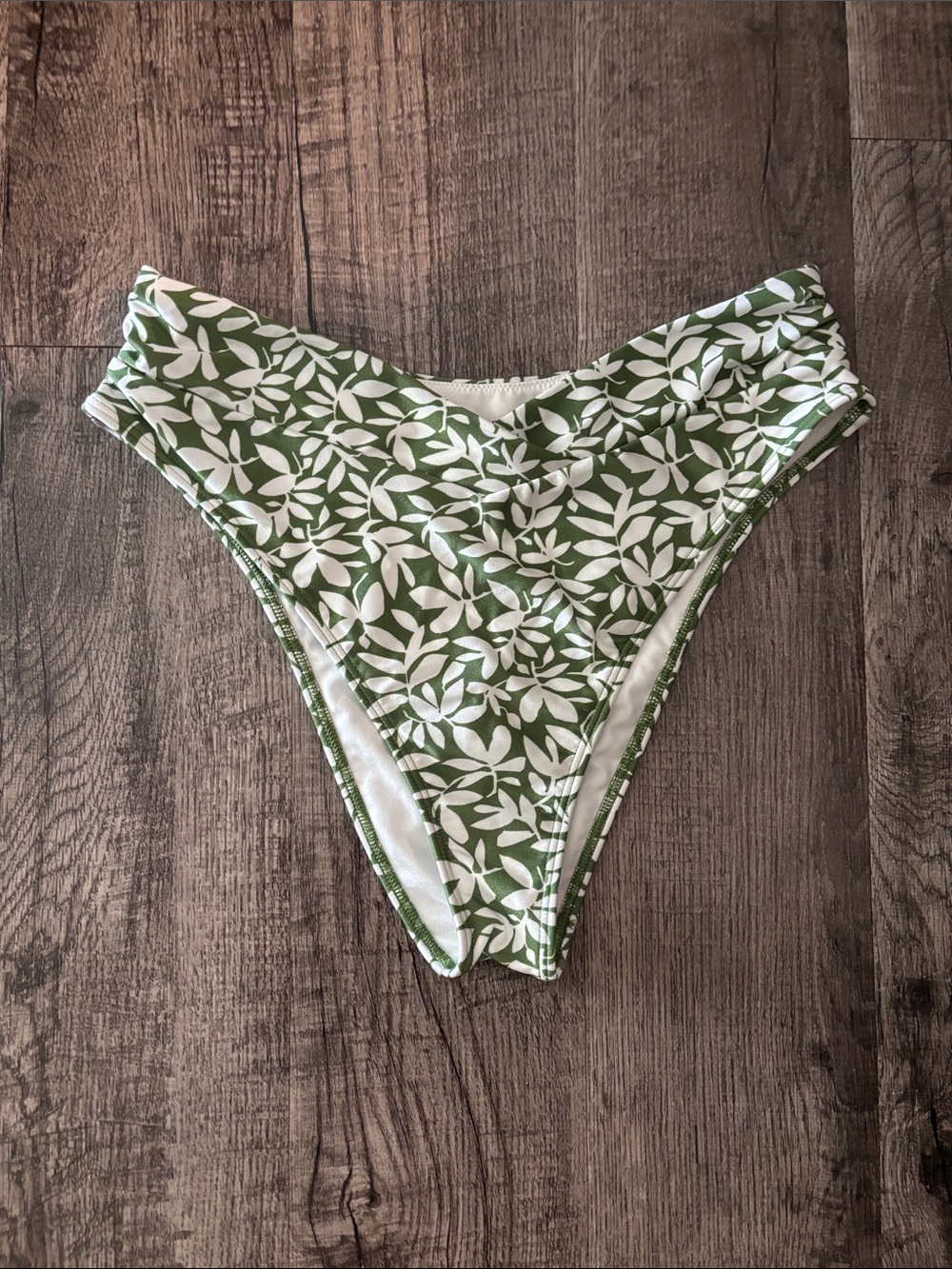 Abercrombie & Fitch High-Leg Bikini Bottom - Green and White - Size Large
